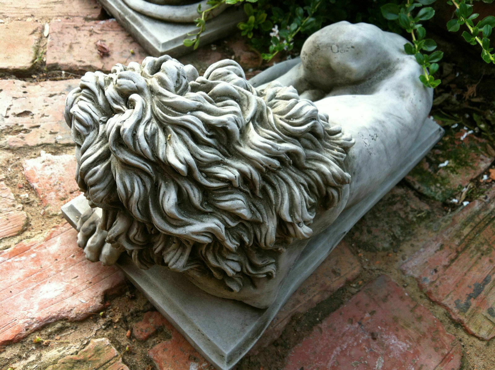 Pair of 2 Stone Sleeping Lion Ornaments