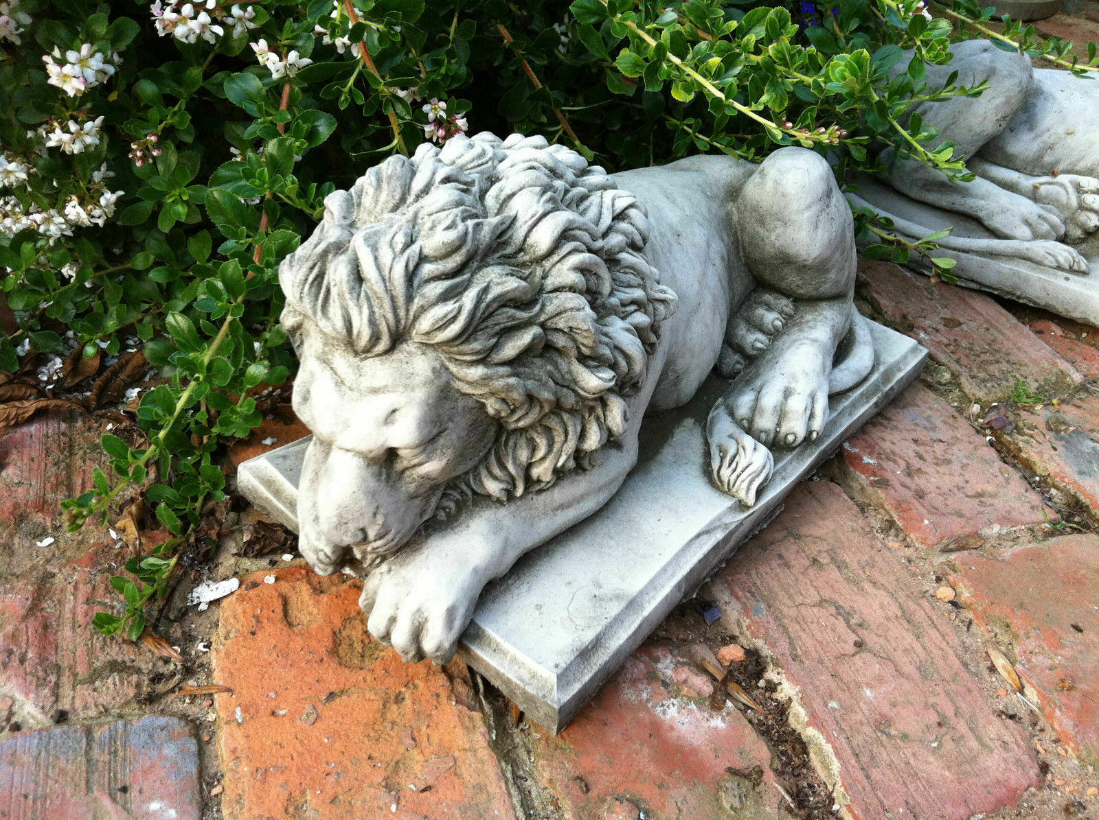 Pair of 2 Stone Sleeping Lion Ornaments