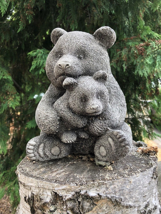 Stunning Stone Mother & Baby Panda Bear Sculpture Garden Ornament