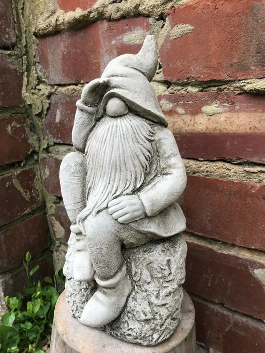 Stunning Stone Searching Dwarf Gnome Sculpture Garden Ornament