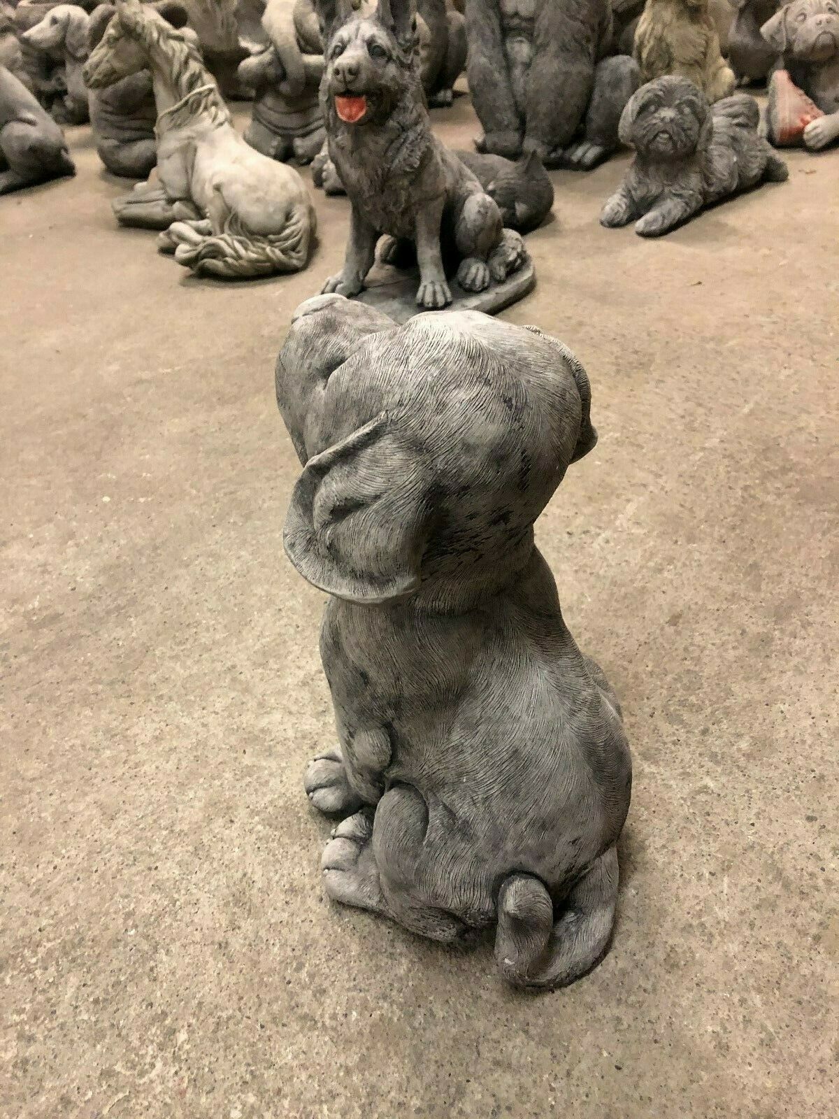 Stunning Stone Sitting Puppy Dog Garden Ornament