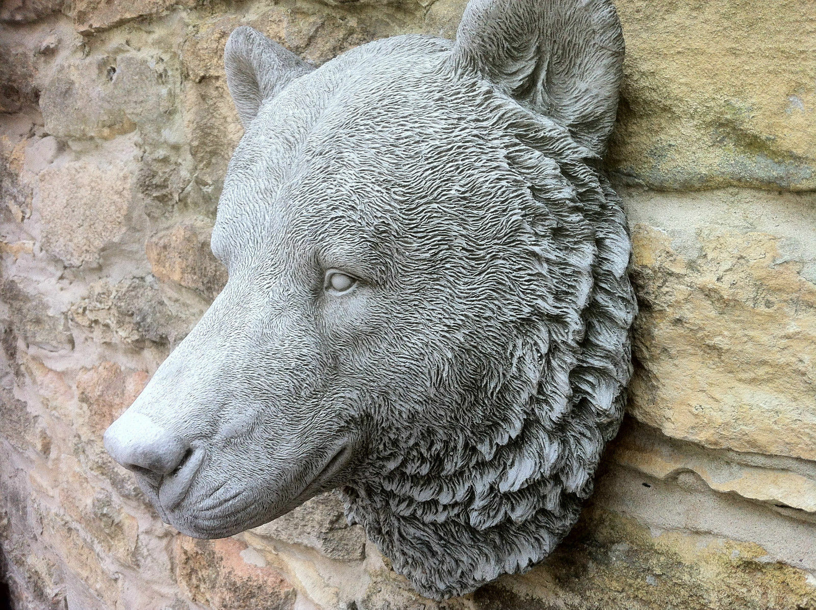 Stone Bear Head Wall Plaque 