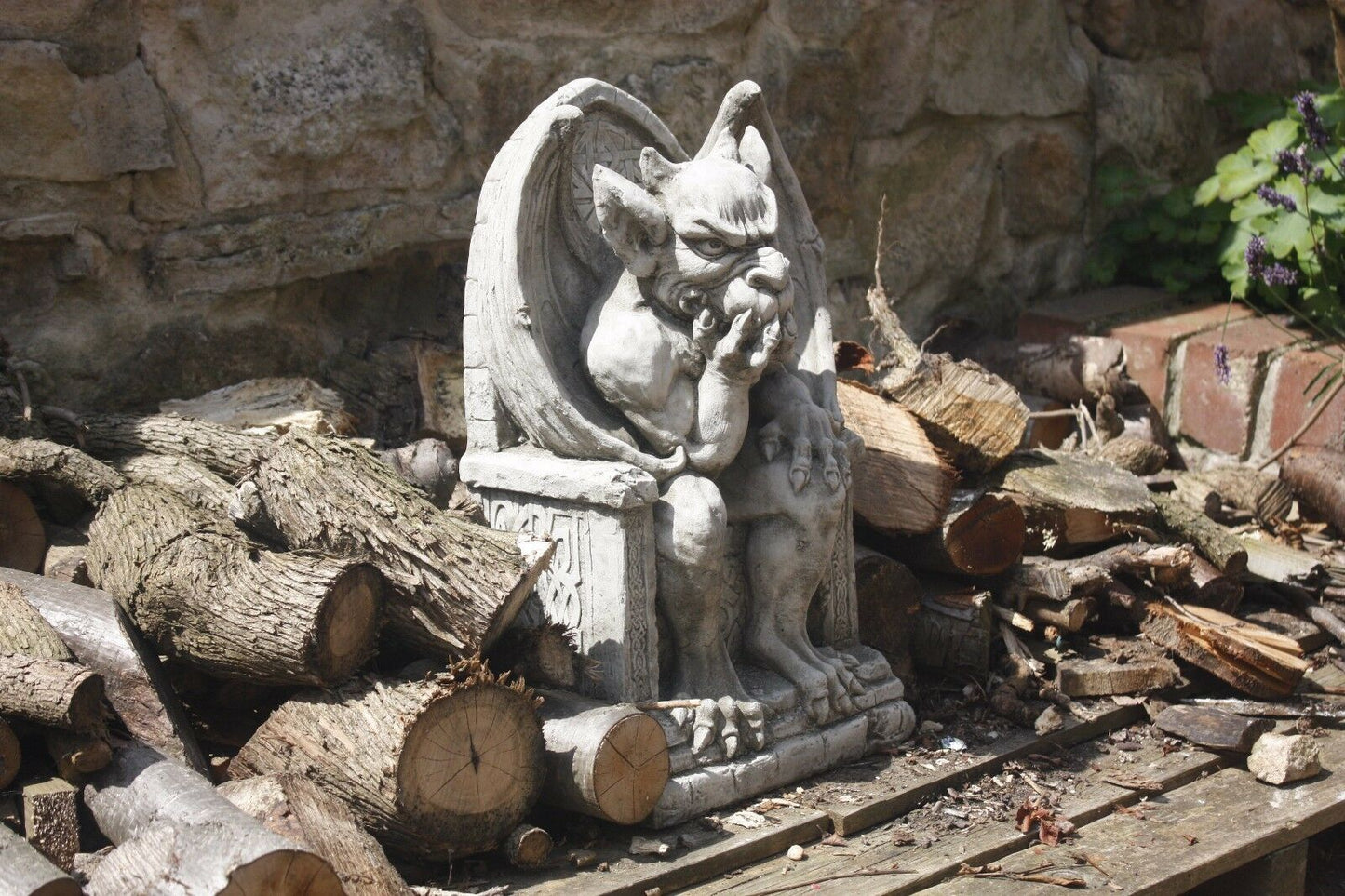 Stone King Gargoyle on Throne Statue