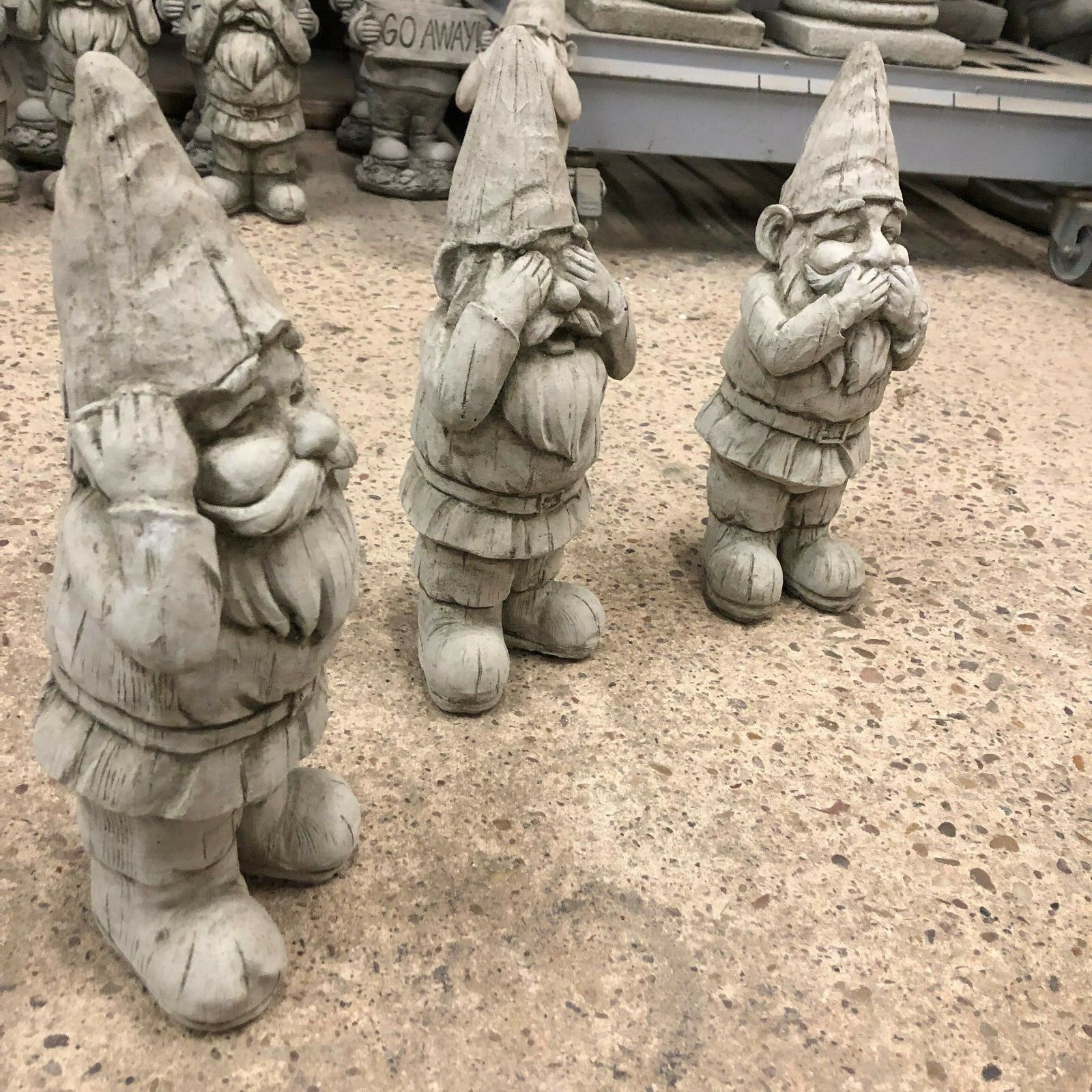 Set of 3 Stone Hear, See & Speak No Evil Gnome Ornaments