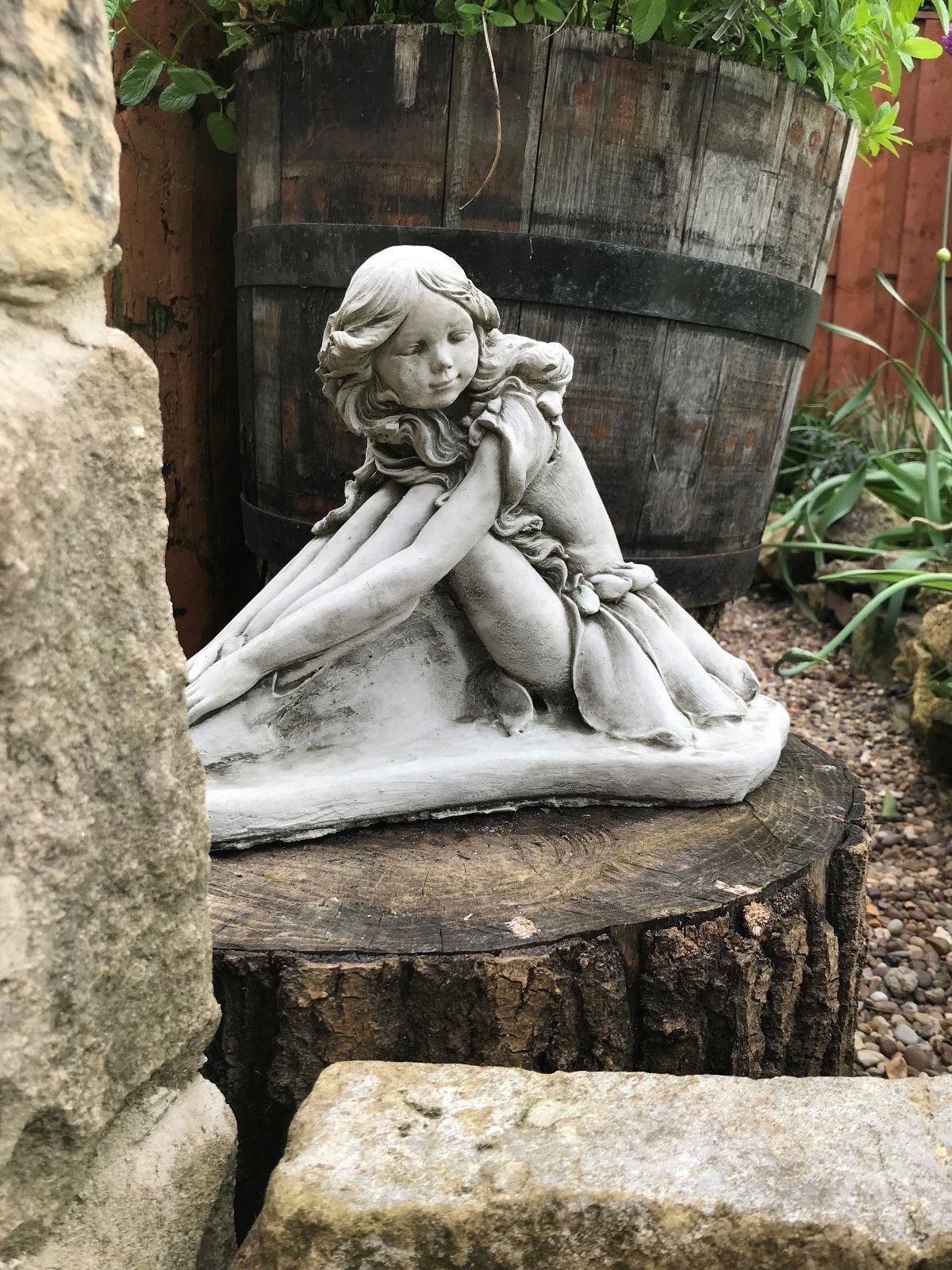 Stunning Stone Sitting Fairy Sculpture Garden Ornament