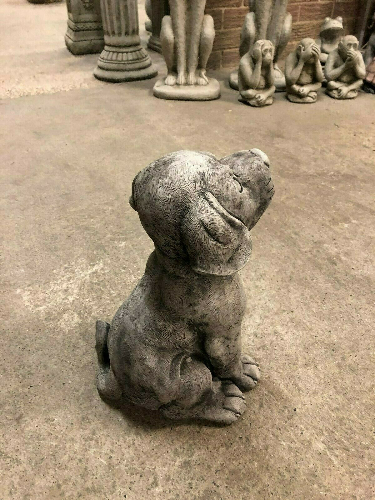Stunning Stone Sitting Puppy Dog Garden Ornament