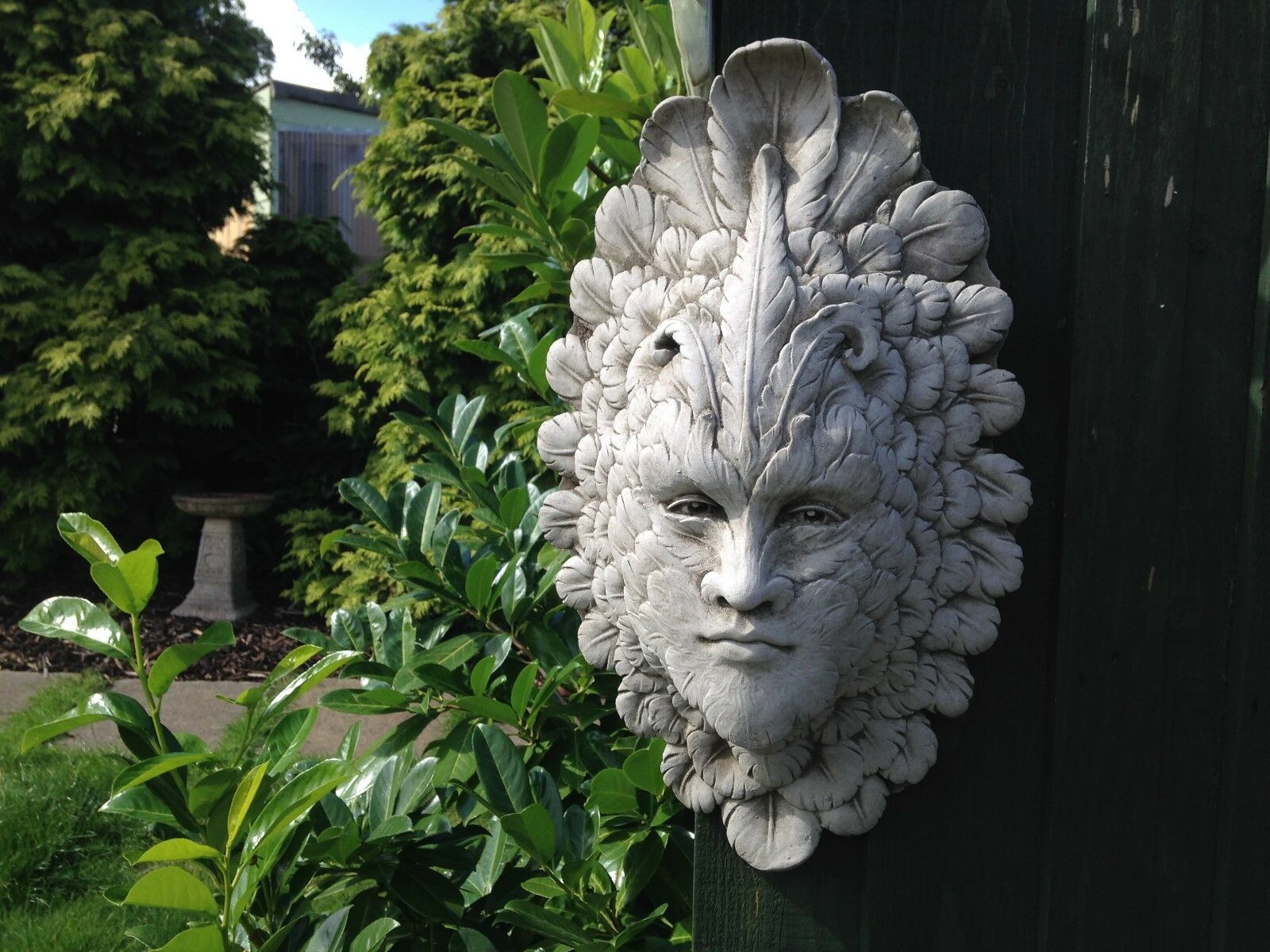 Stone Feather Face Greenman Wall Plaque 