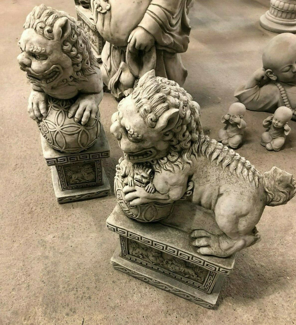 Pair of Stone Foo Dog Statues