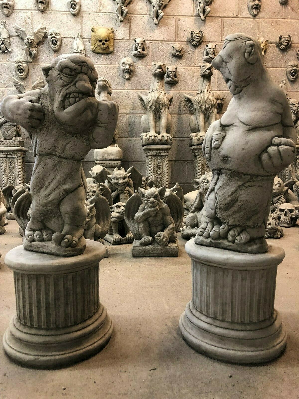 Pair of Stone Bare Knuckle Boxer Plinth Statues