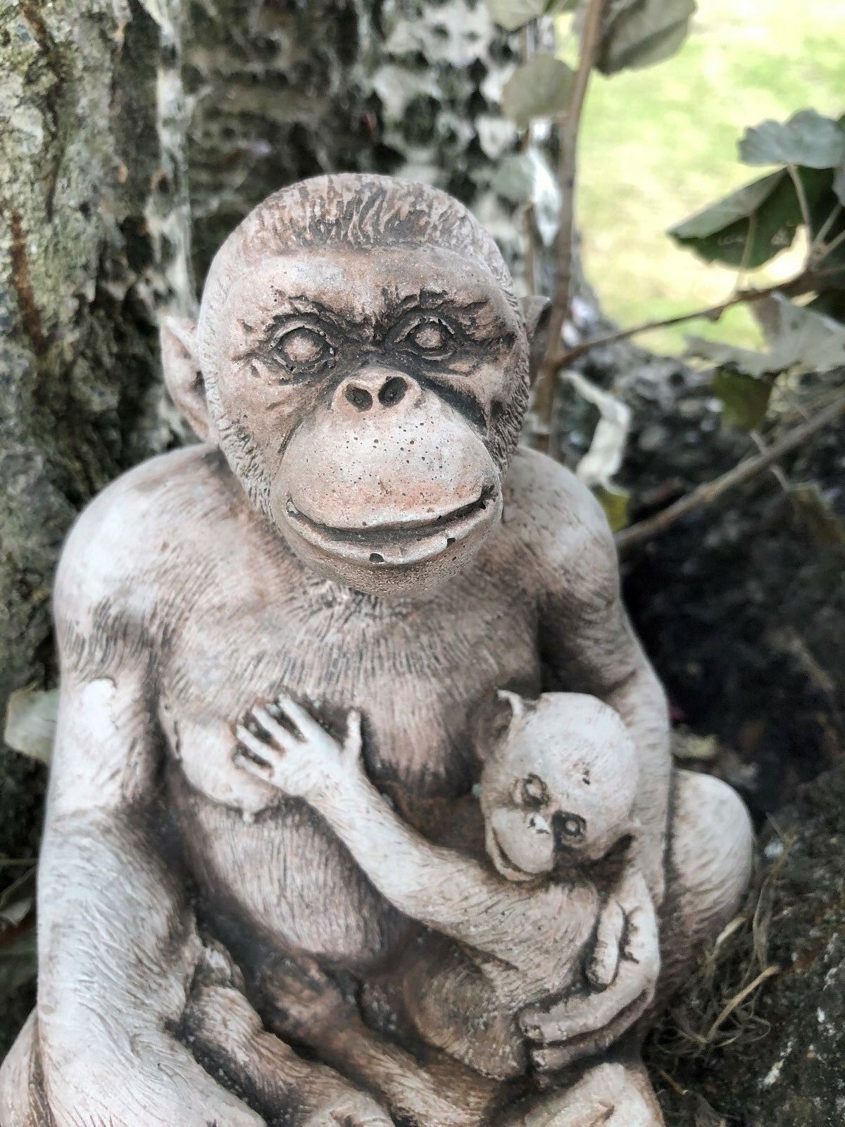 Stone Mum & Baby Monkey Ornament 