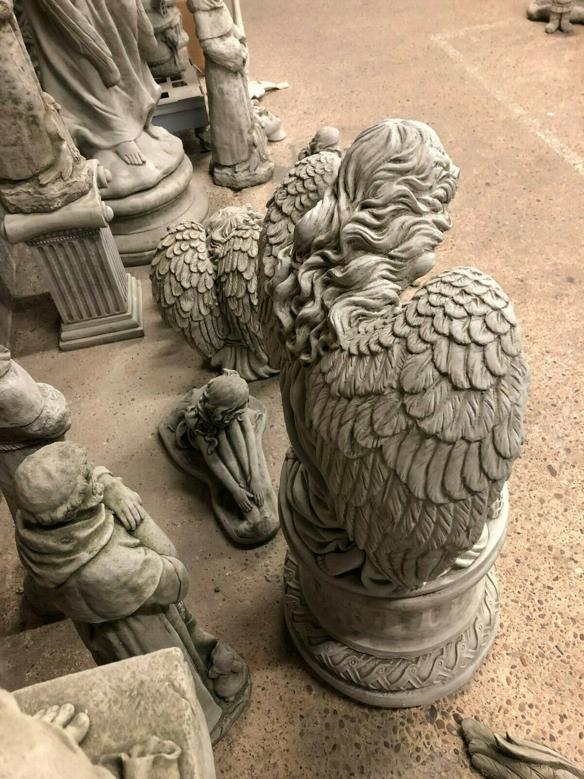 Stone Kneeling Angel Pedestal Statue