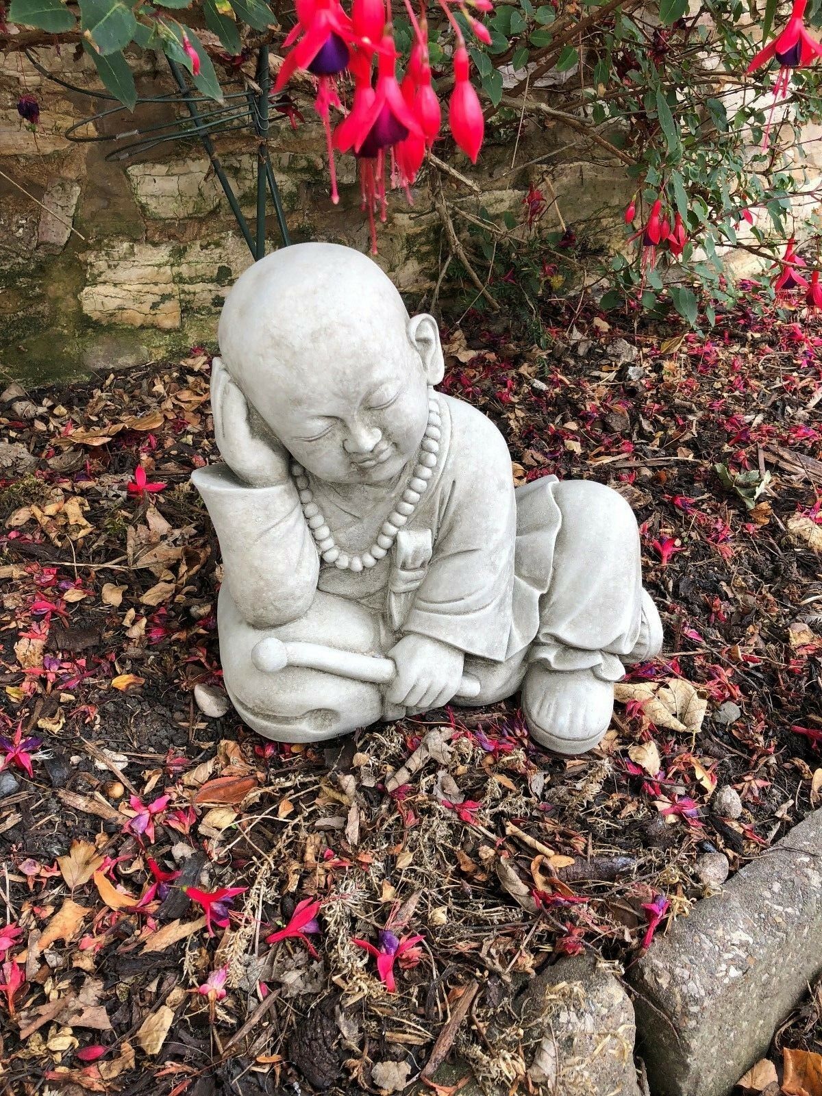 Stunning Stone Resting Monk Sculpture Garden Ornament