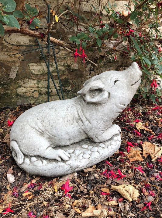 Stunning Stone Lazy Pig Sculpture Garden Ornament